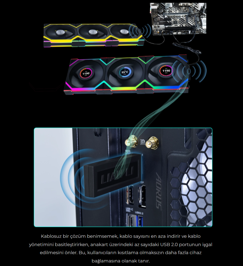 Lian Li UNI FAN REVERSE SL WIRELESS LCD 1x120mm Siyah Kasa Fanı (G99.12RSLLCD1W1B.00)