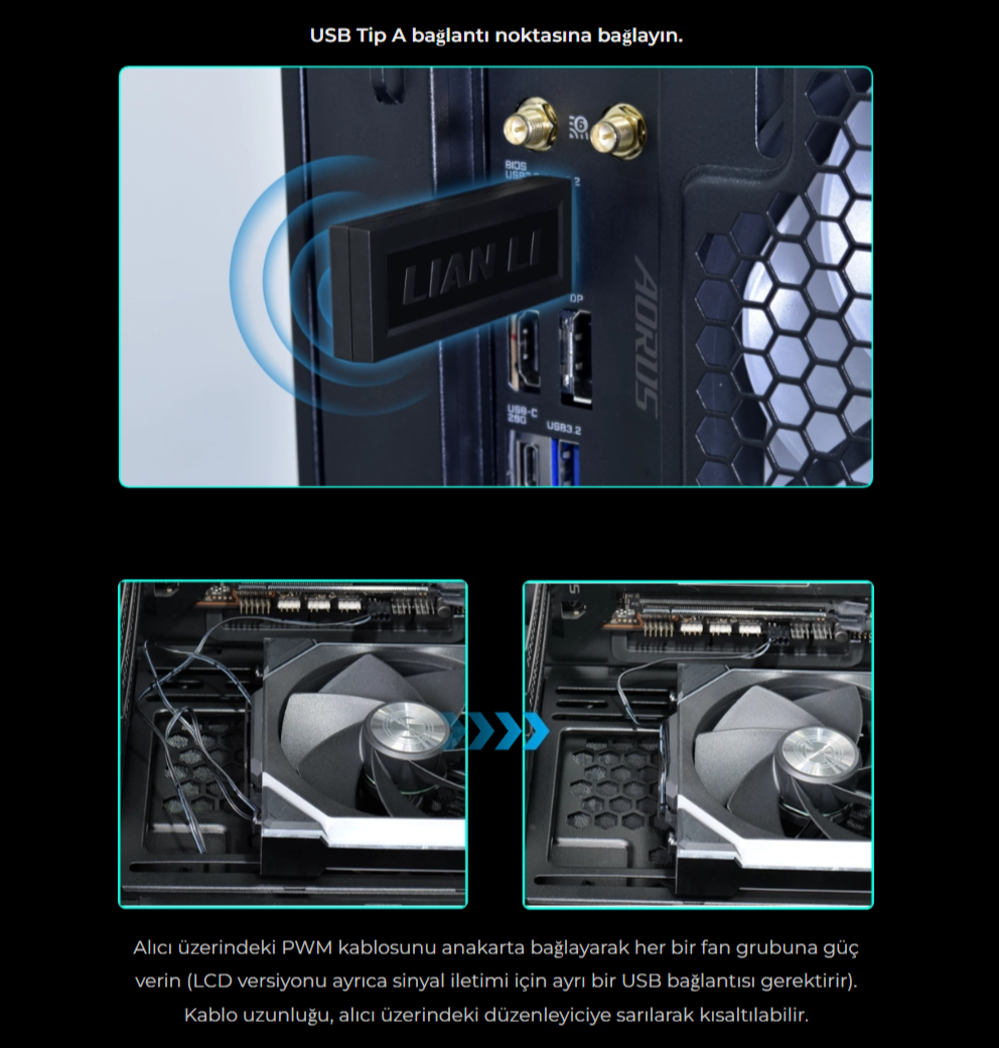 Lian Li UNI FAN REVERSE SL WIRELESS LCD 1x120mm Siyah Kasa Fanı (G99.12RSLLCD1W1B.00)