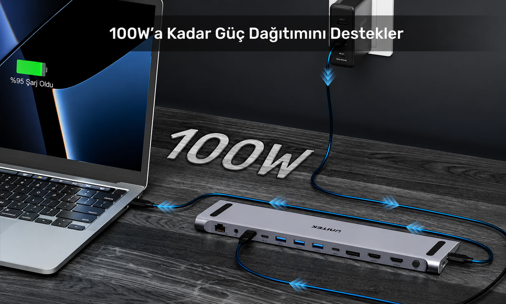 Unitek uHUB15+ USB-C Üçlü 4K KVM Bağlantı İstasyonu