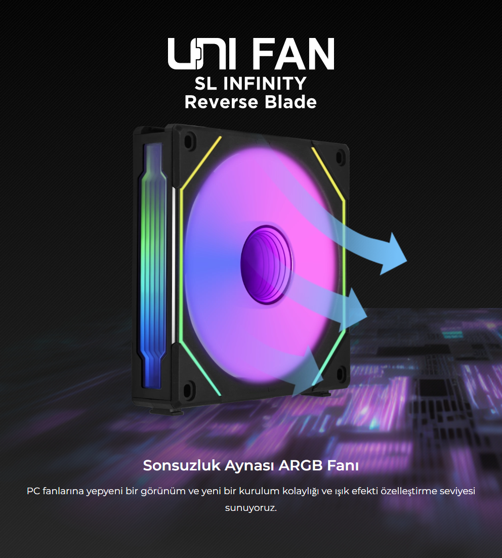 LIAN LI UNI FAN SL-INFINITY REVERSE 120mm RGB Siyah Kasa Fanı