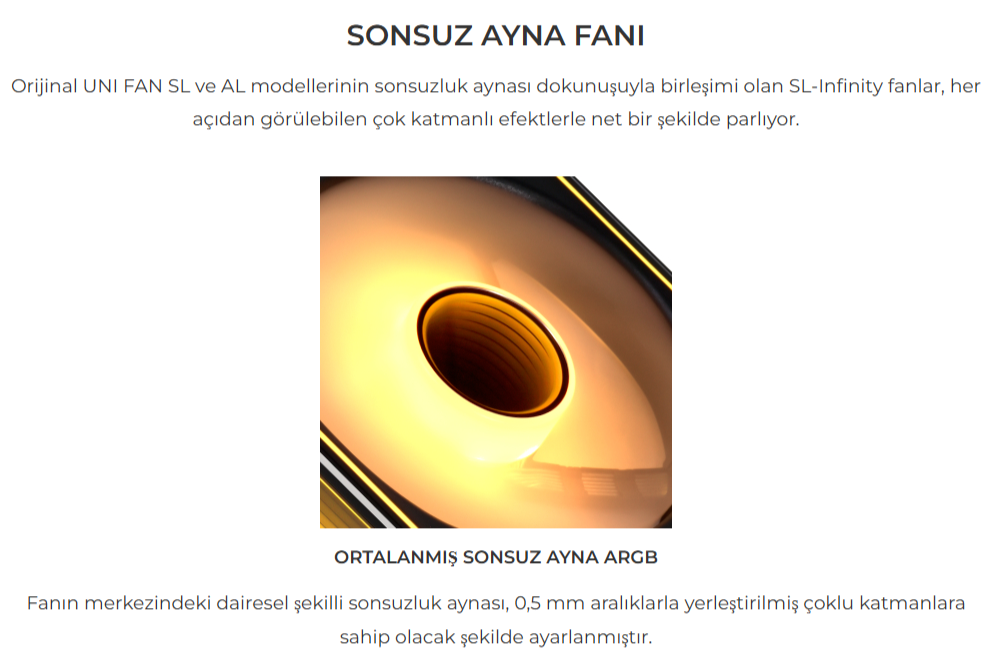 LIAN LI UNI FAN SL-INFINITY REVERSE 120mm RGB Siyah Kasa Fanı