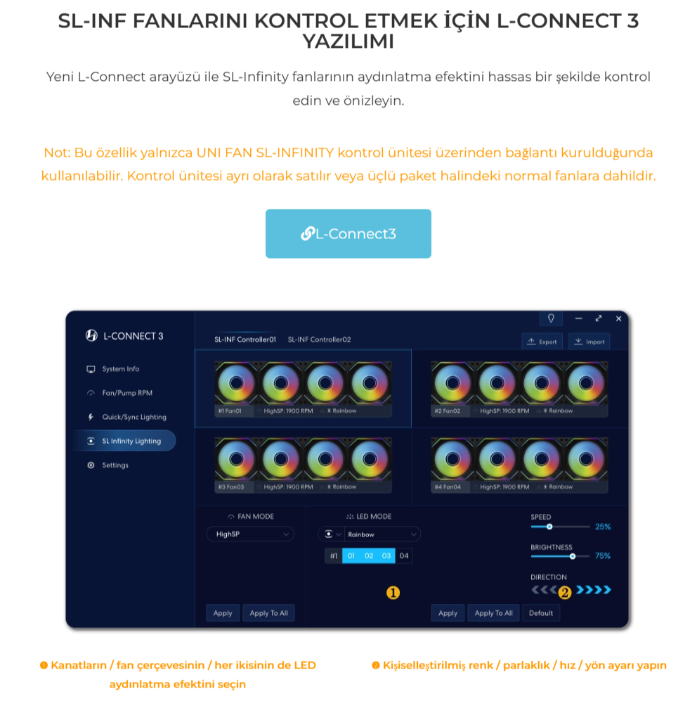 LIAN LI UNI FAN SL-INFINITY REVERSE 120mm RGB Siyah Kasa Fanı
