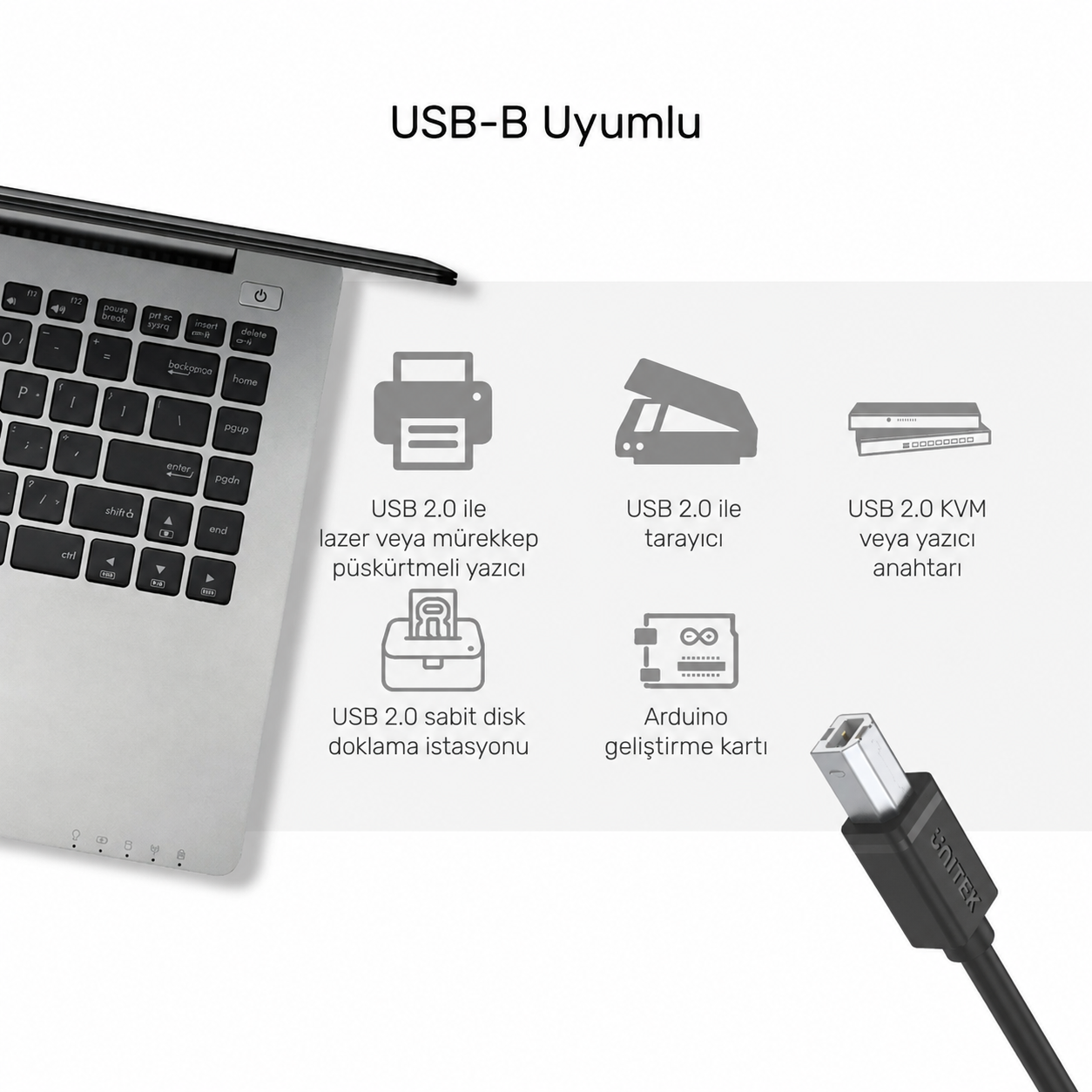Unitek USB 2.0 to USB B 2Mt Yazıcı Kablosu Y-C4001GBK