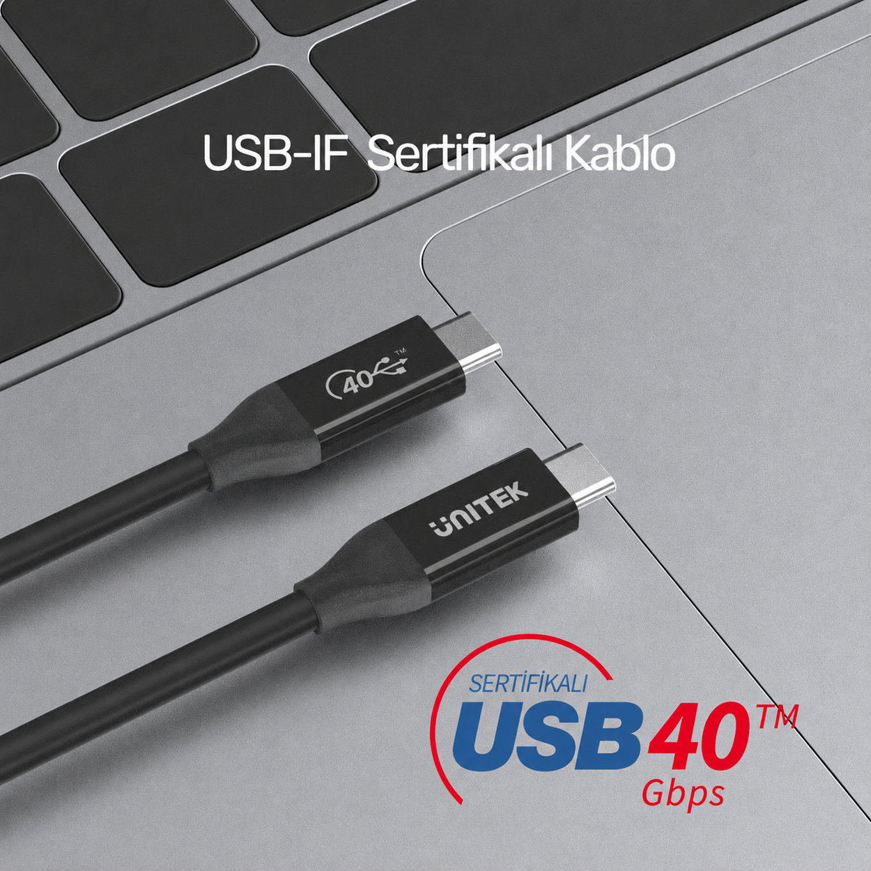 Unitek Type-C to Type-C USB4 Thunderbolt 0.8Mt (8K60Hz ve 40Gbps Görüntü Aktarımı) Hızlı Şarj Kablosu C14100BK-0.8M