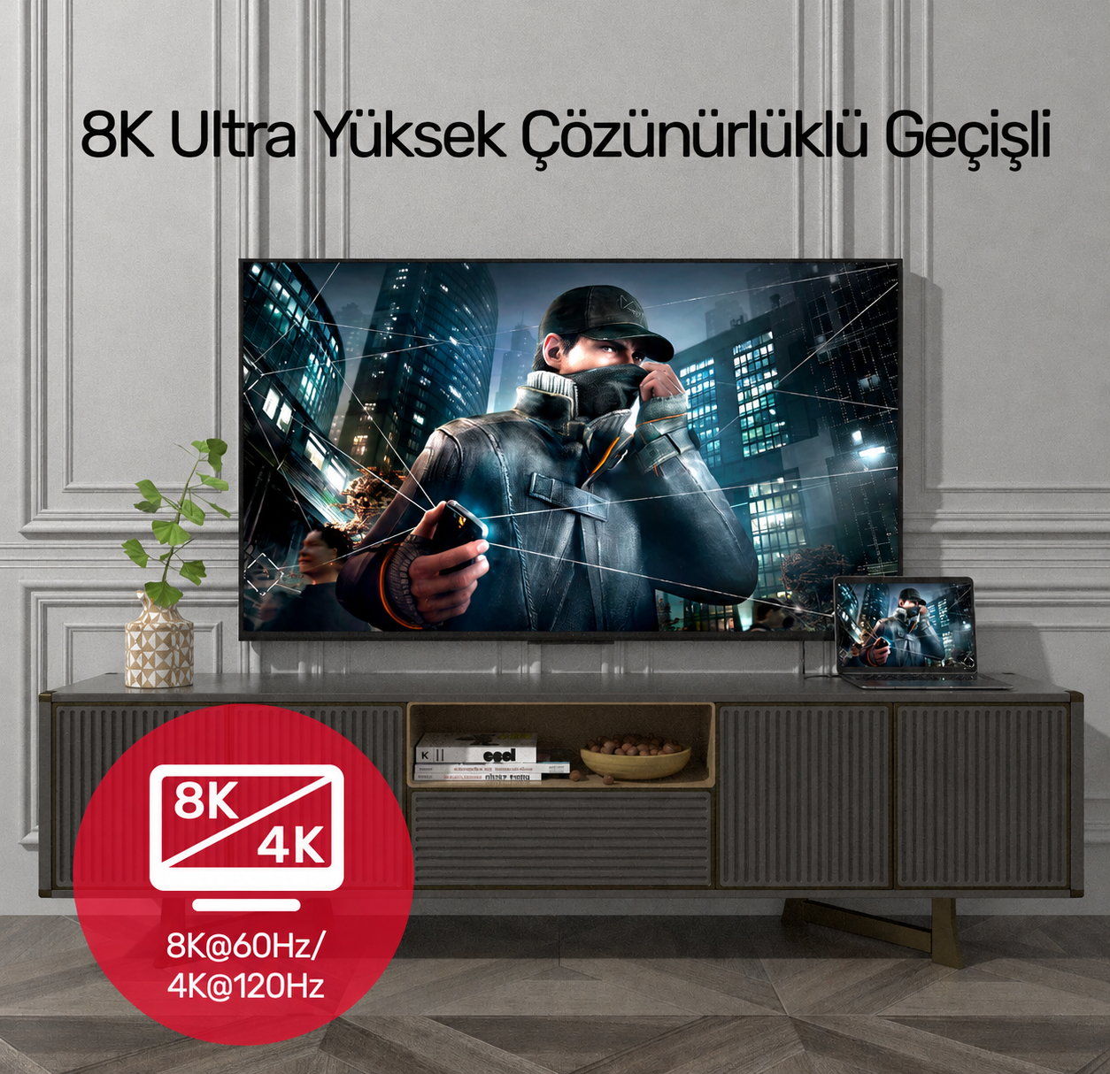 Unitek Type-C to Type-C USB4 Thunderbolt 0.8Mt (8K60Hz ve 40Gbps Görüntü Aktarımı) Hızlı Şarj Kablosu C14100BK-0.8M