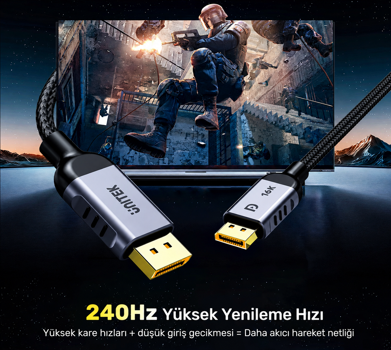 Unitek Displayport Kablo v2.1 16K 1.5Mt C1626GY01-1.5M