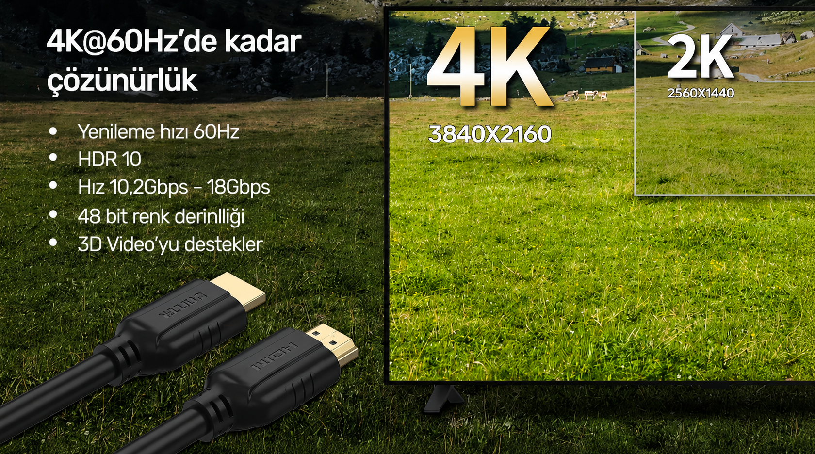 Unitek HDMI Kablo v2.0 4K&60Hz 1.5Mt C11079BK-1.5M