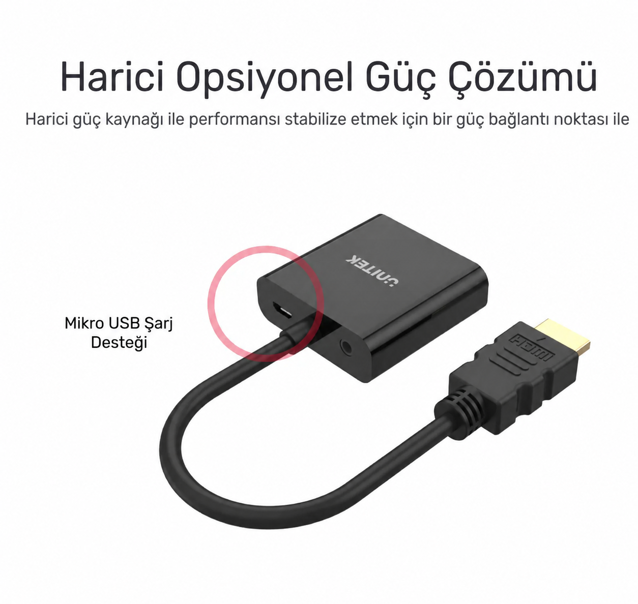 Unitek HDMI to VGA/3.5MM Ses Destekli Siyah Dönüştürücü Kablo Y-6333