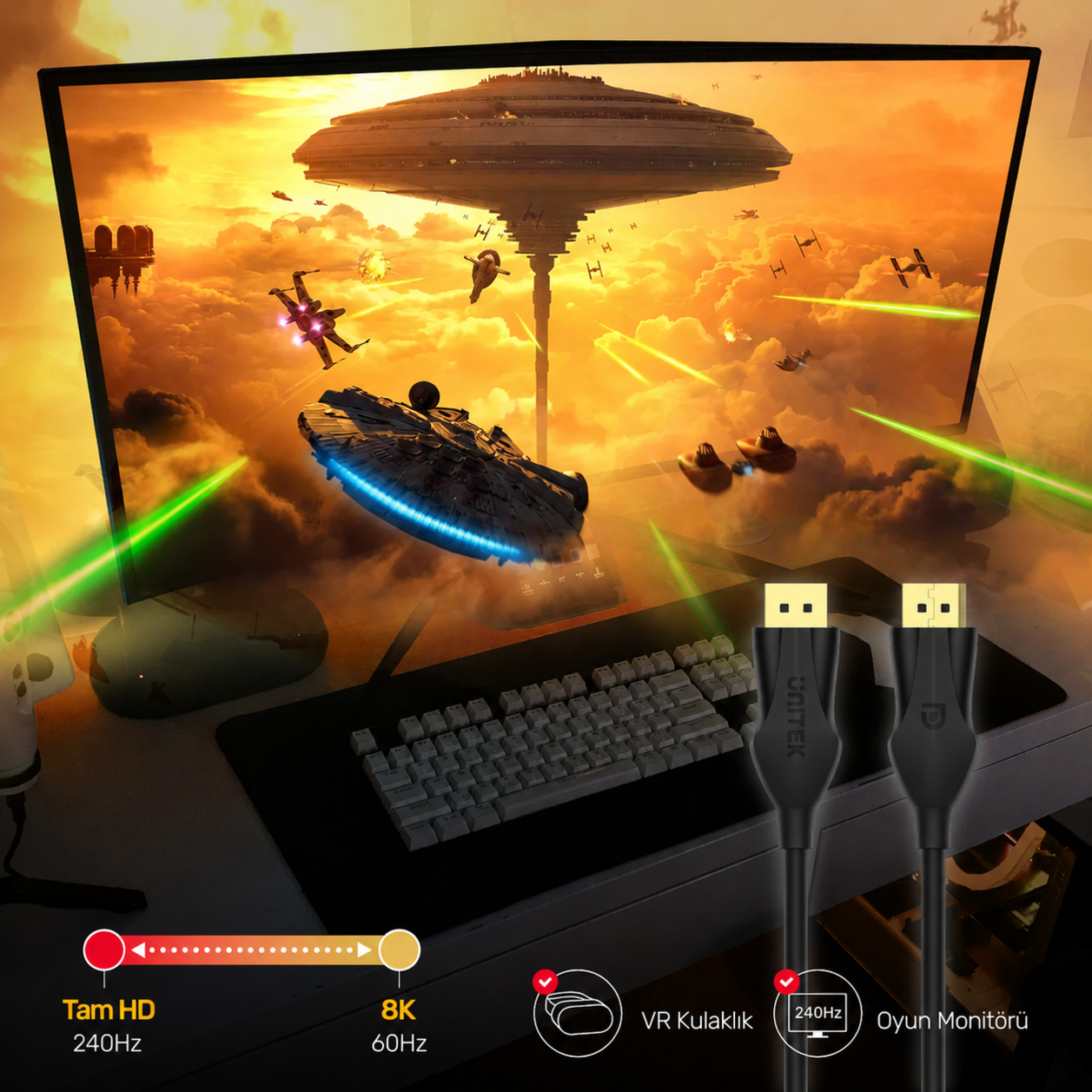 Unitek Displayport Kablo v1.4 8K 2Mt C1624BK-2M
