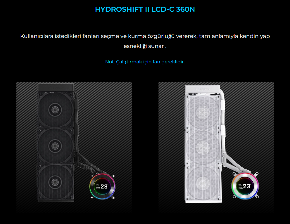 Lian Li Hydro-Shift II LCD-C 360N Siyah Fansız İşlemcı Sıvı Soğutucu