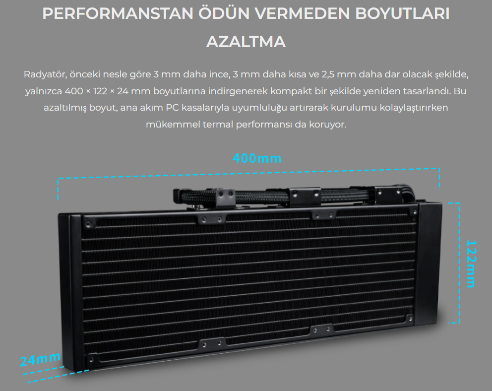 Lian Li Hydro-Shift II LCD-C 360N Siyah Fansız İşlemcı Sıvı Soğutucu