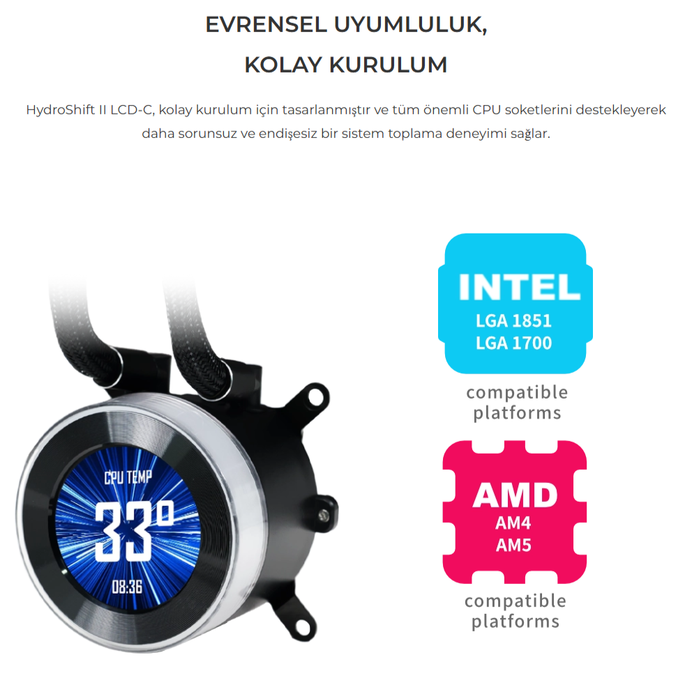 Lian Li Hydro-Shift II LCD-C 360N Siyah Fansız İşlemcı Sıvı Soğutucu