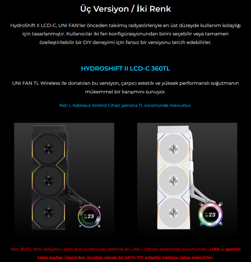 Lian Li Hydro-Shift II LCD-C 360N Siyah Fansız İşlemcı Sıvı Soğutucu