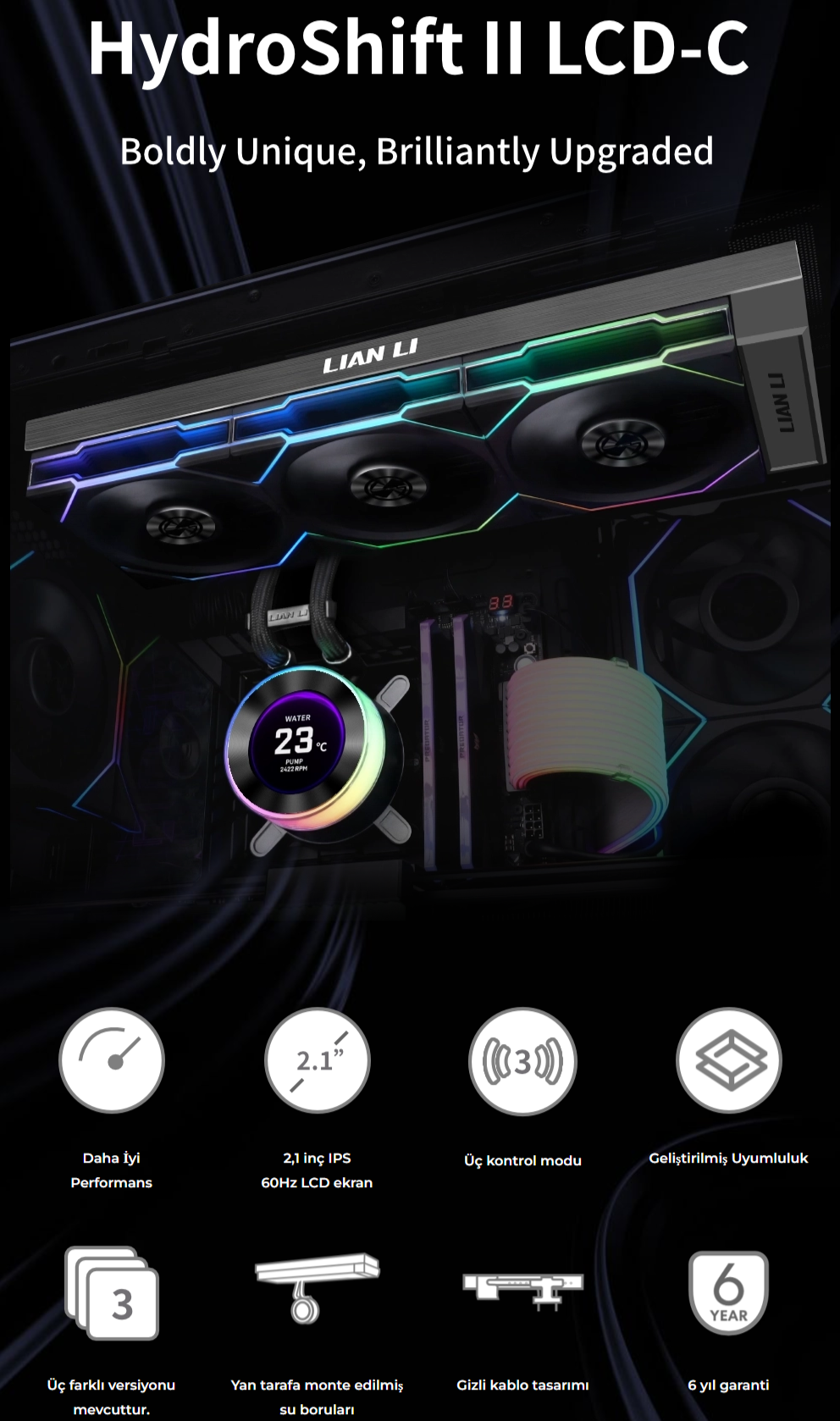 Lian Li Hydro-Shift II LCD-C 360N Siyah Fansız İşlemcı Sıvı Soğutucu