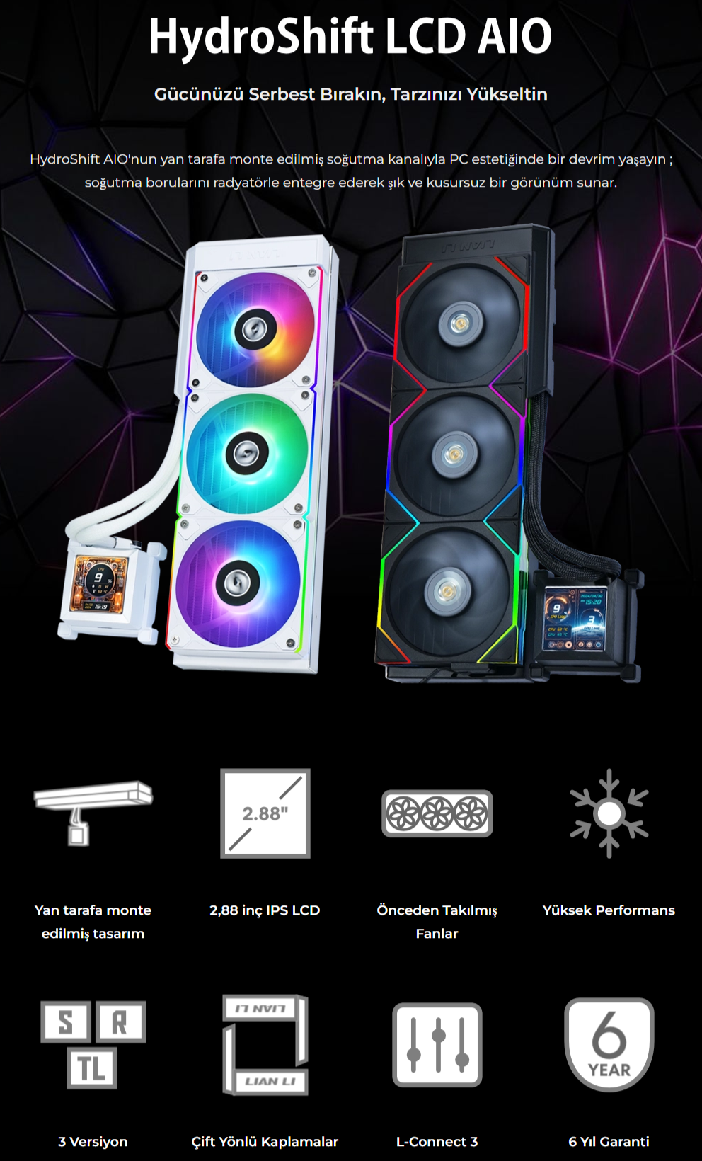 Lian Li Hydro-Shift LCD 360S Beyaz Performance Fan İşlemci Sıvı Soğutma (G89.GHSLCD36SW.00)