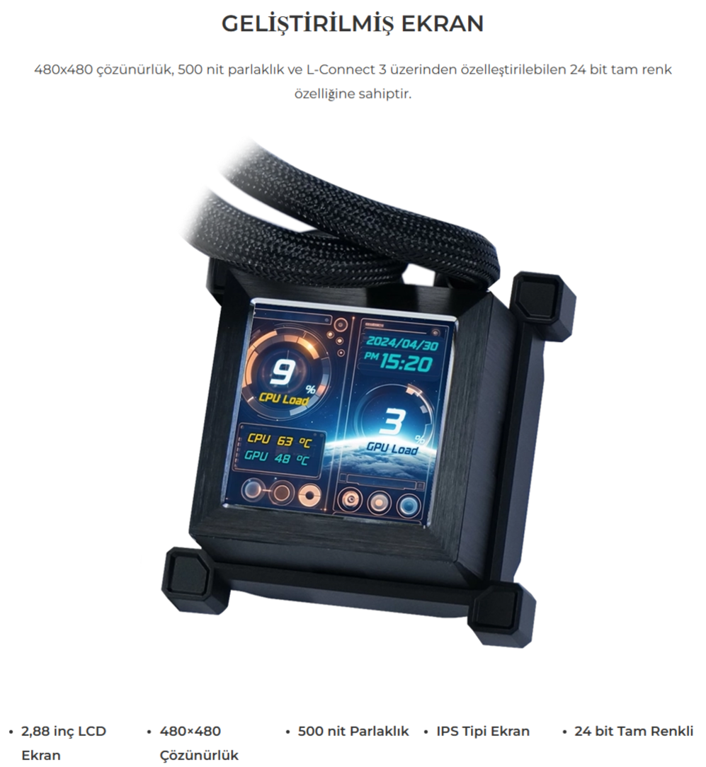 Lian Li Hydro-Shift LCD 360S Beyaz Performance Fan İşlemci Sıvı Soğutma (G89.GHSLCD36SW.00)