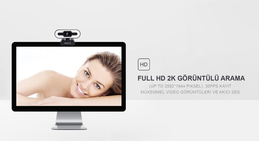 Havit HV-HN24G Full HD Pro 2K Webcam Otomatik Odaklama LED Işıklı Mikrofonlu