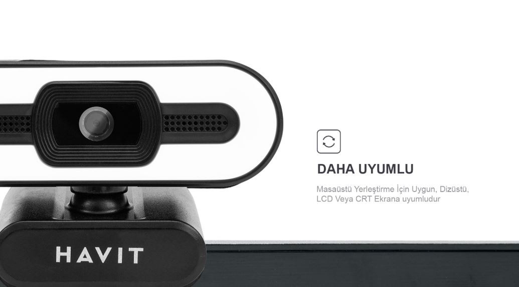 Havit HV-HN24G Full HD Pro 2K Webcam Otomatik Odaklama LED Işıklı Mikrofonlu