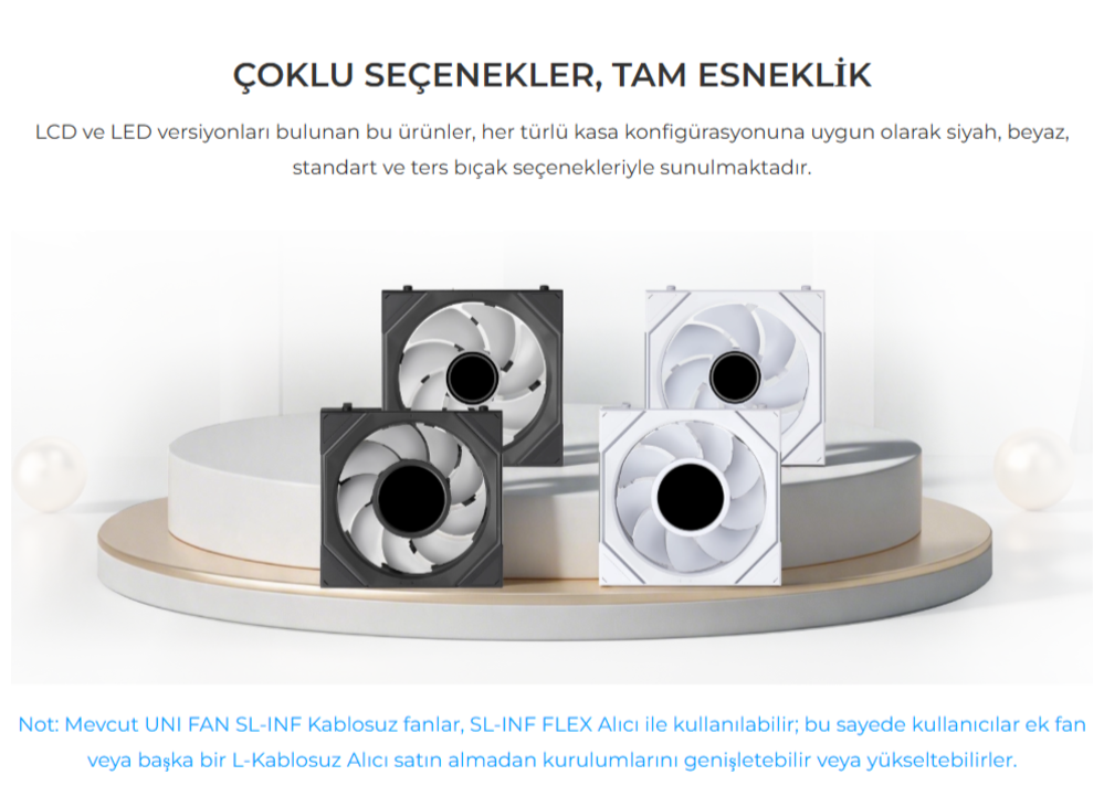 Lian Li UNI FAN SL INF LCD FLEX 3x120mm Beyaz Kasa Fanı