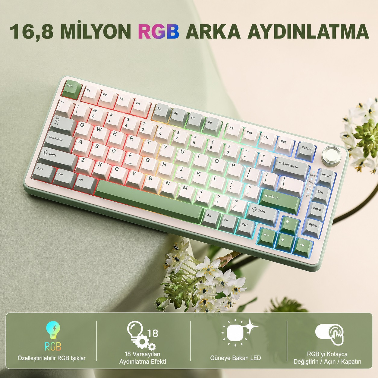 YUNZII B75 Pro Mekanik Klavye Yeşil Milk Switch