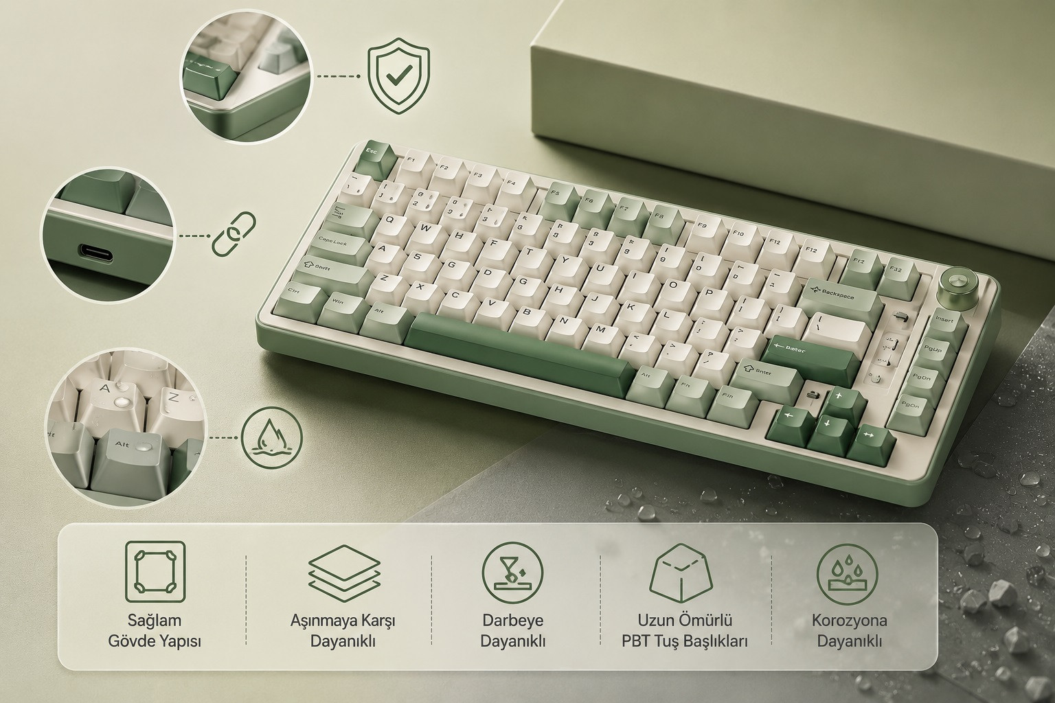 YUNZII B75 Pro Mekanik Klavye Yeşil Milk Switch
