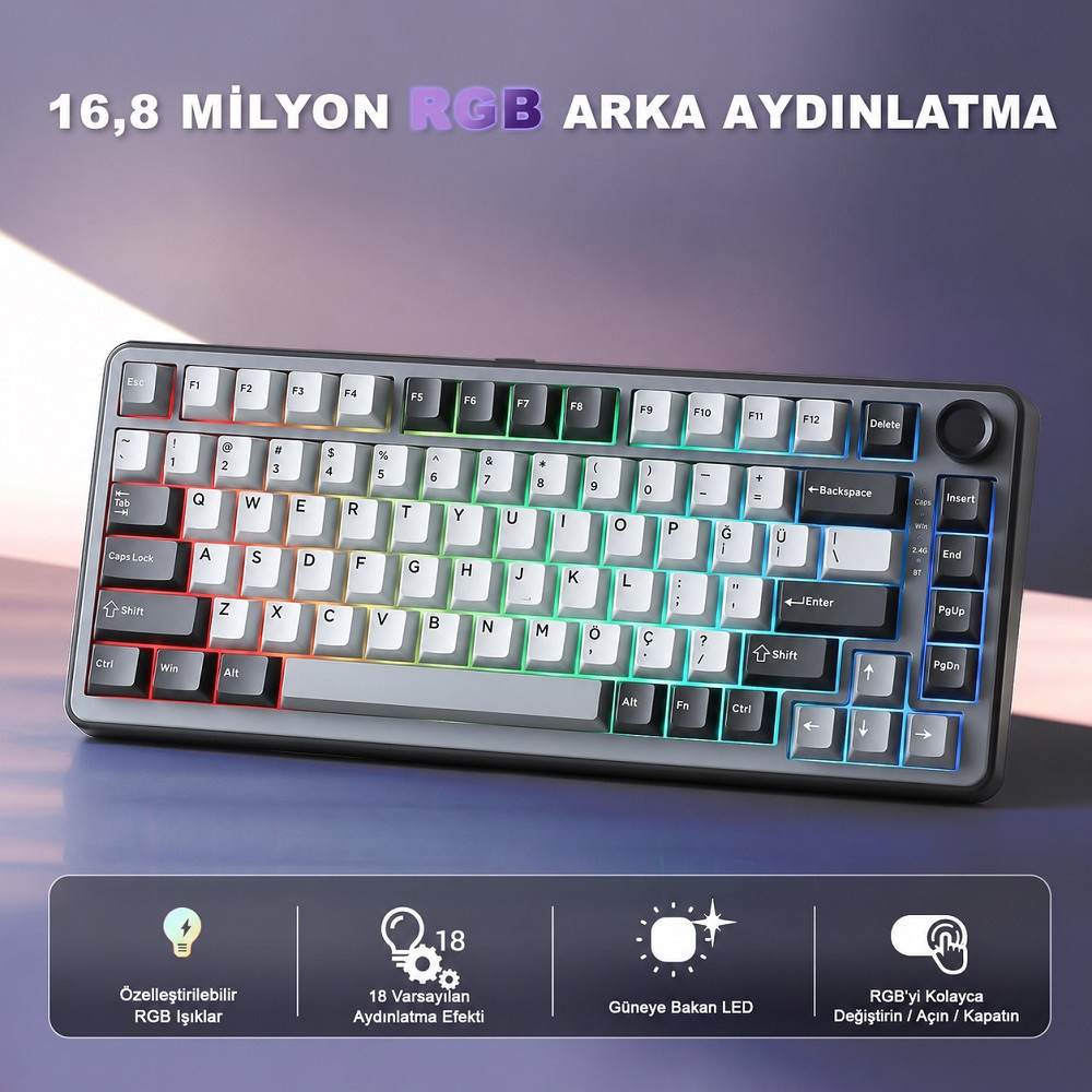 YUNZII B75 Pro Mekanik Klavye Koyu Gri Milk Switch
