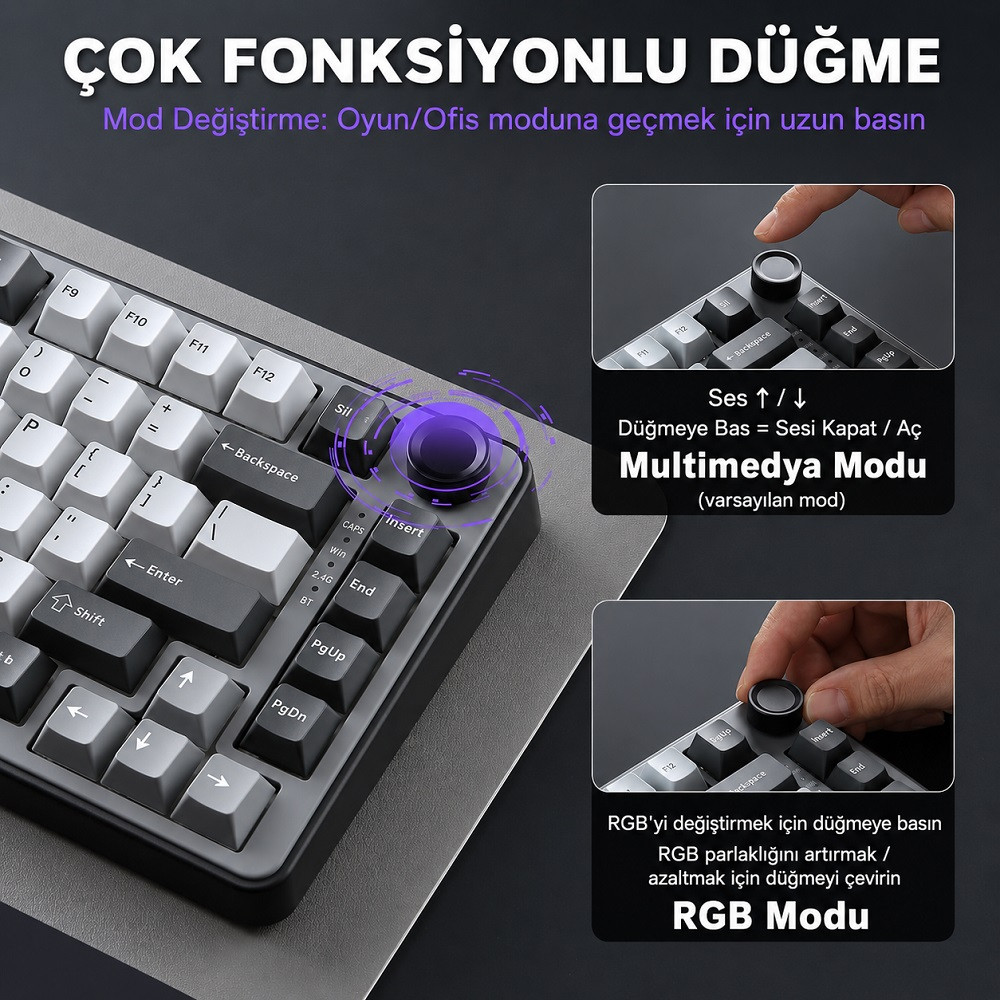 YUNZII B75 Pro Mekanik Klavye Koyu Gri Milk Switch