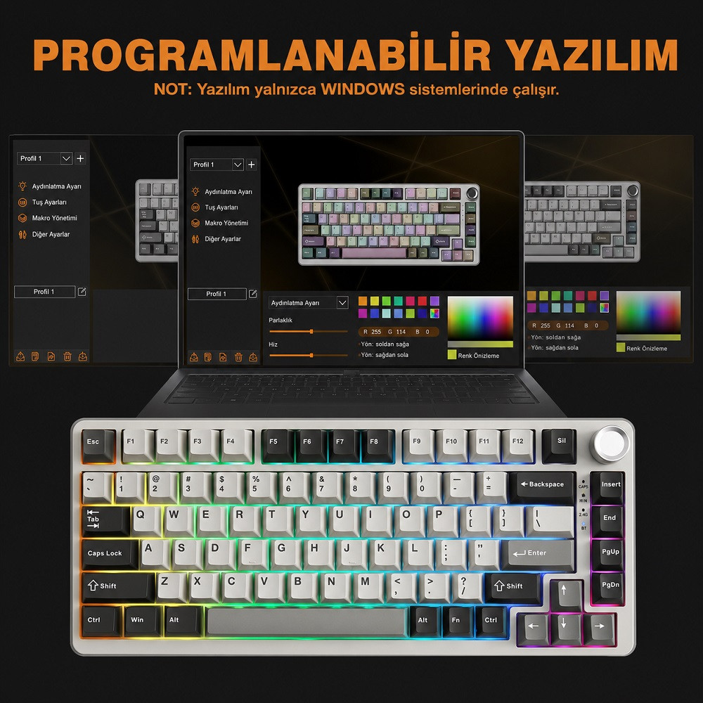 YUNZII B75 Pro Mekanik Klavye Gri Milk Switch