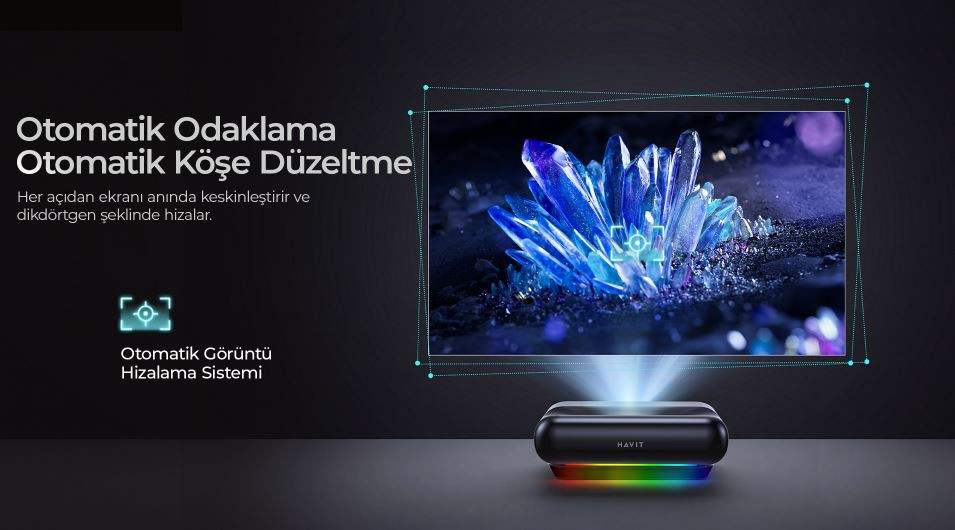 Havit PJ610 Plus Ultra Kısa Mesafe Lazer Projeksiyon Cihazı (900 ANSI / 4K Destekli / Google TV)