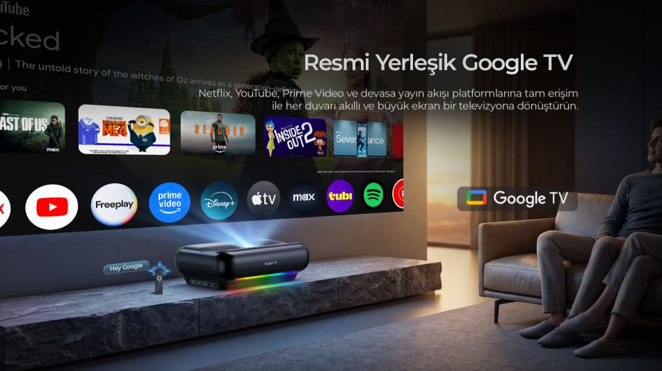 Havit PJ610 Plus Ultra Kısa Mesafe Lazer Projeksiyon Cihazı (900 ANSI / 4K Destekli / Google TV)