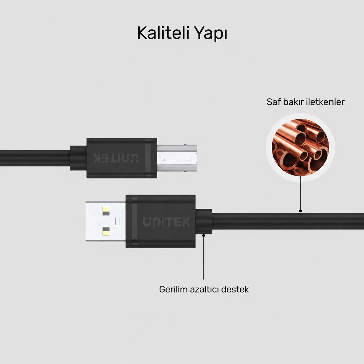 Unitek USB 2.0 to USB B 2Mt Yazıcı Kablosu Y-C4001GBK