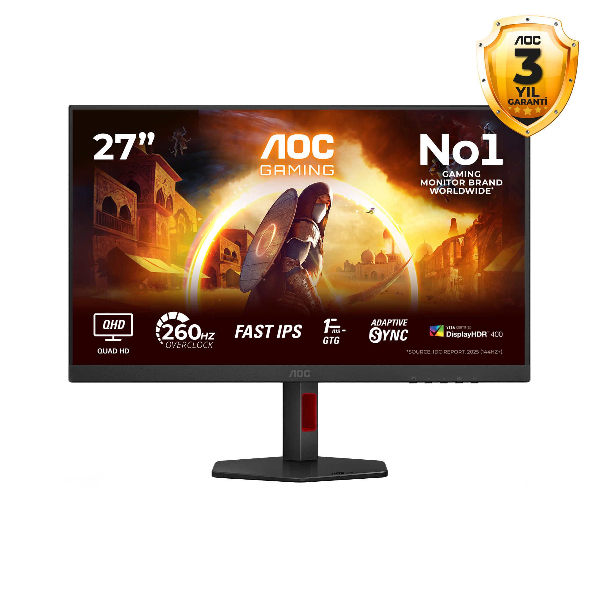 AOC Q27G4ZR 27″ 0.3Ms 260Hz 2K QHD HDR400 Pivot Fast IPS Oyuncu Monitörü