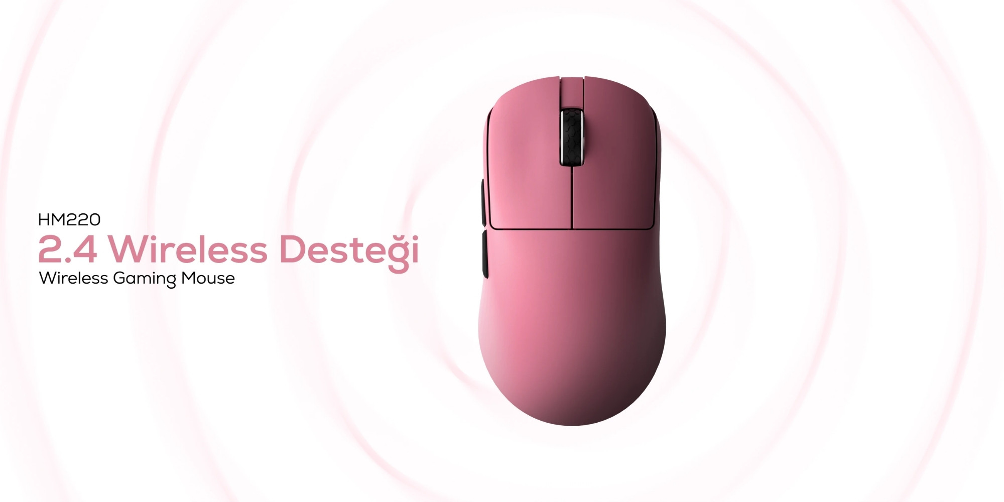 Hawk Gaming HM220P 1K Hz 12000 DPI Tri-Mode Kablosuz/Bluetooth Pembe Gaming Mouse