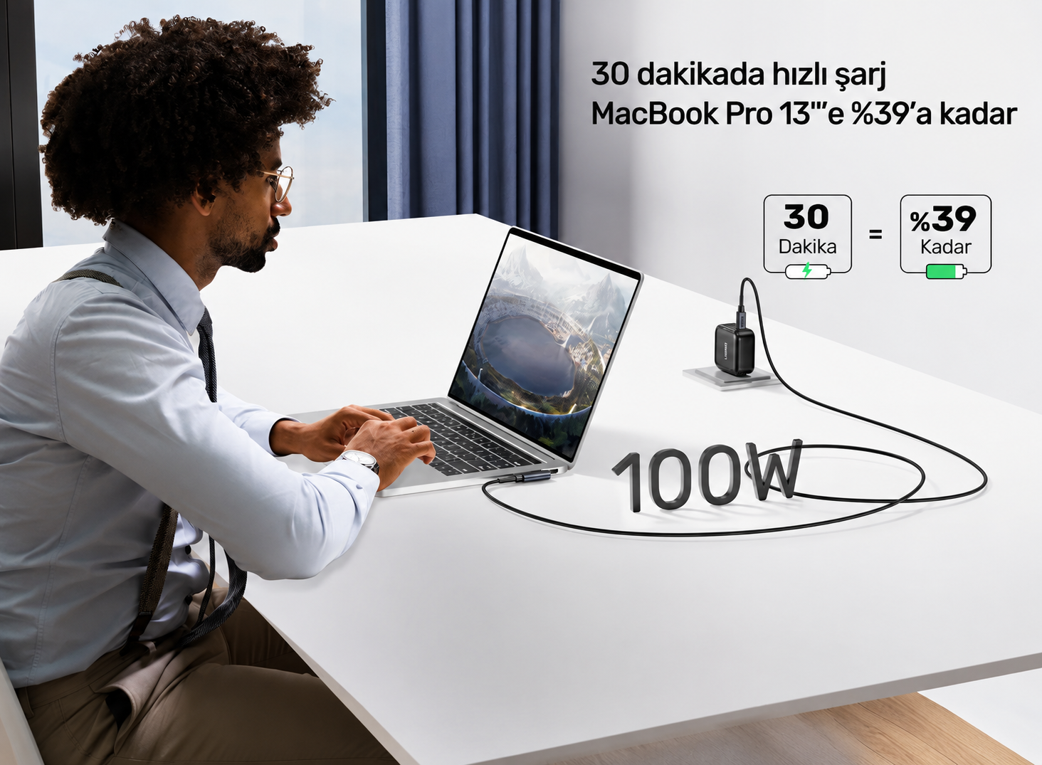 Unitek Type-C to Type-C 100W 5Mt 90 Açı Hızlı Şarj Kablosu