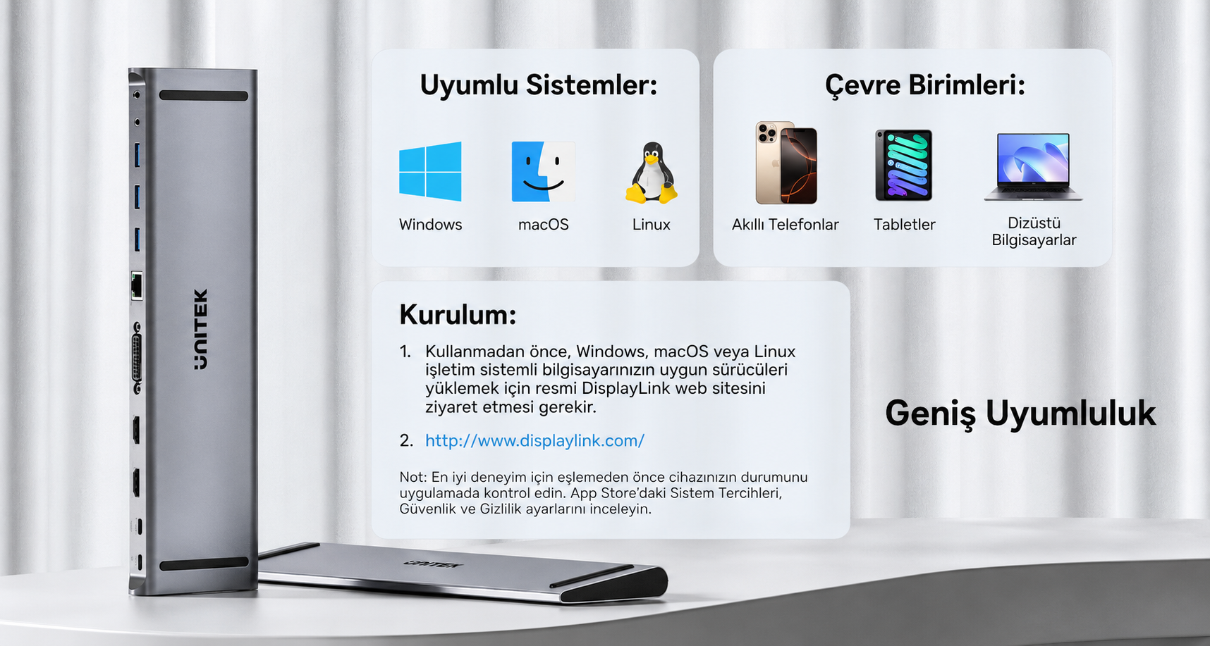 Unitek uHUB11+ USB-C DisplayLink 4K Bağlantı İstasyonu 