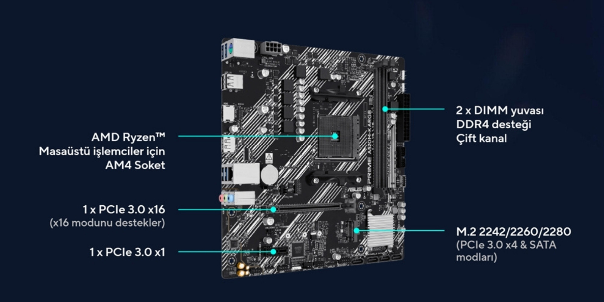 ASUS Prime A520M-K ARGB AM4 DDR4 5100MHz mATX Gaming Anakart