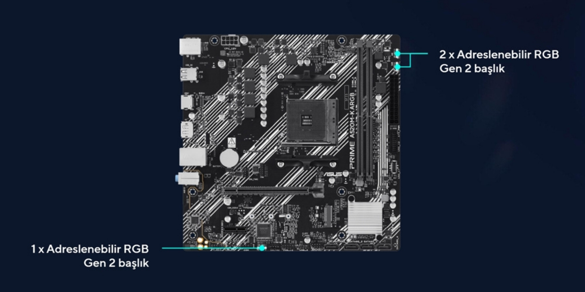 ASUS Prime A520M-K ARGB AM4 DDR4 5100MHz mATX Gaming Anakart