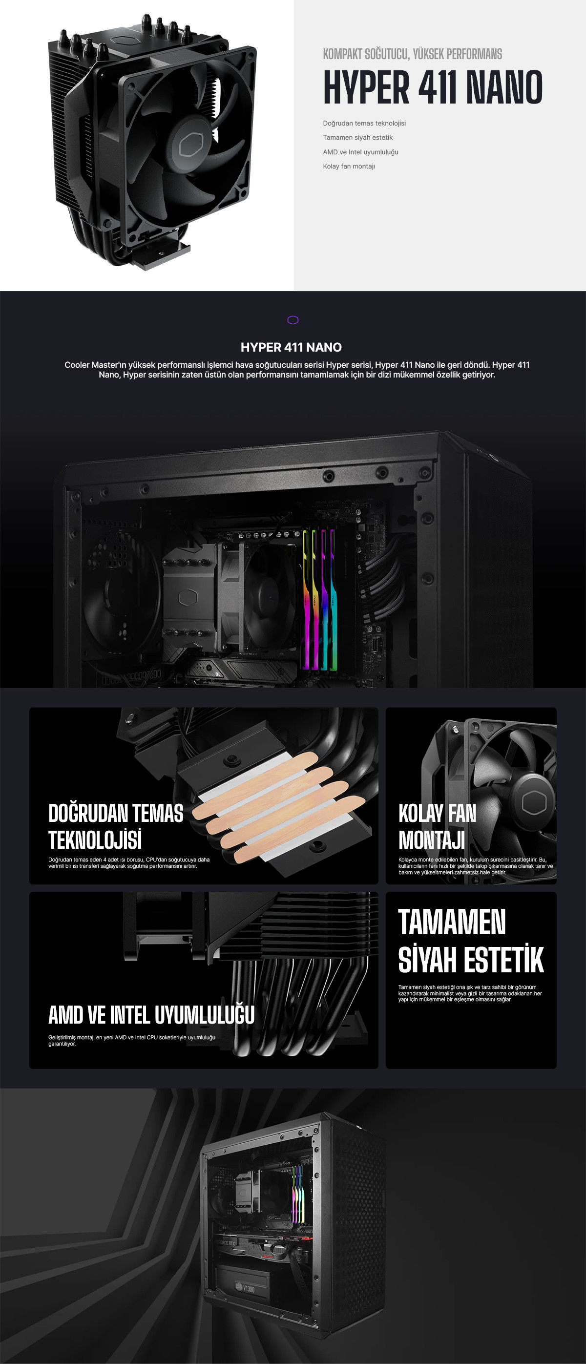 Cooler Master Hyper 411 Nano 92mm Intel/AM5 Uyumlu İşlemci Soğutucu