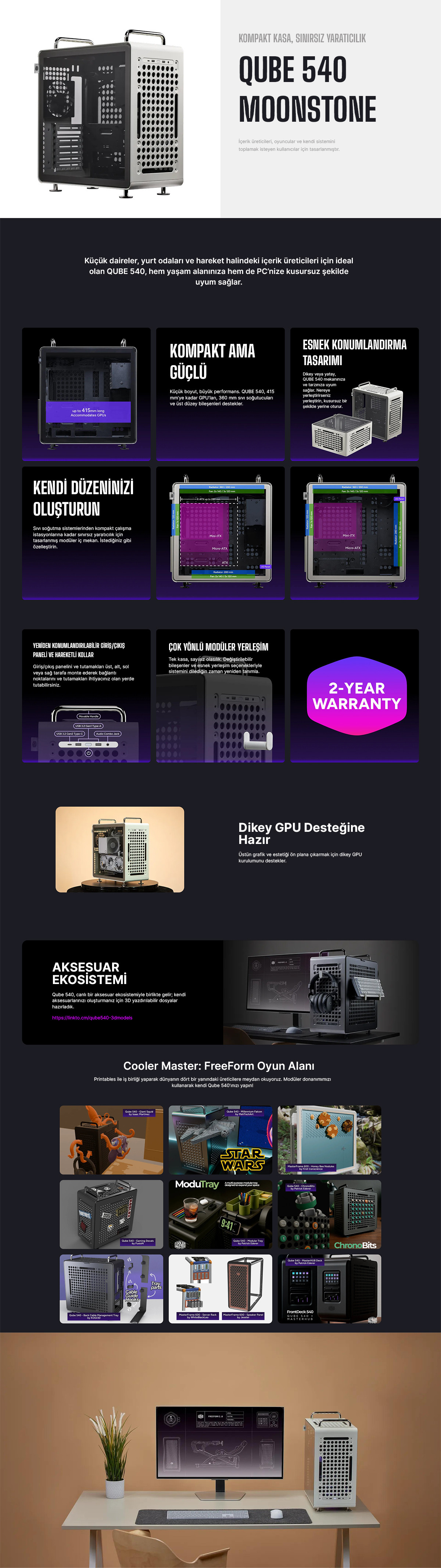 Cooler Master QUBE 540 TG Moonstone CM Q540-LGNN-S00 Fansız ATX Mid Tower Gaming Kasası