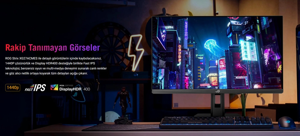 ASUS ROG Strix XG27ACMES 27″ 255Hz(OC) 0.3ms 2K G-Sync HDR400 WQHD Fast IPS Gaming Monitör
