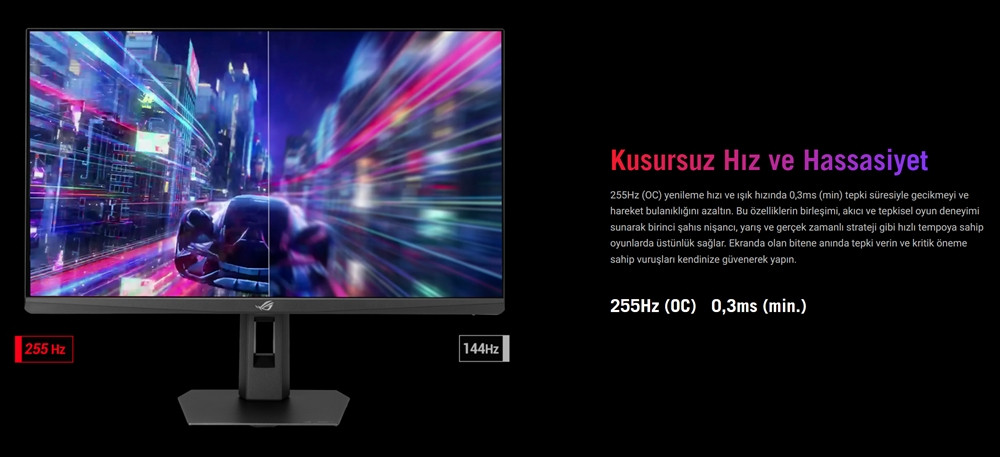 ASUS ROG Strix XG27ACMES 27″ 255Hz(OC) 0.3ms 2K G-Sync HDR400 WQHD Fast IPS Gaming Monitör