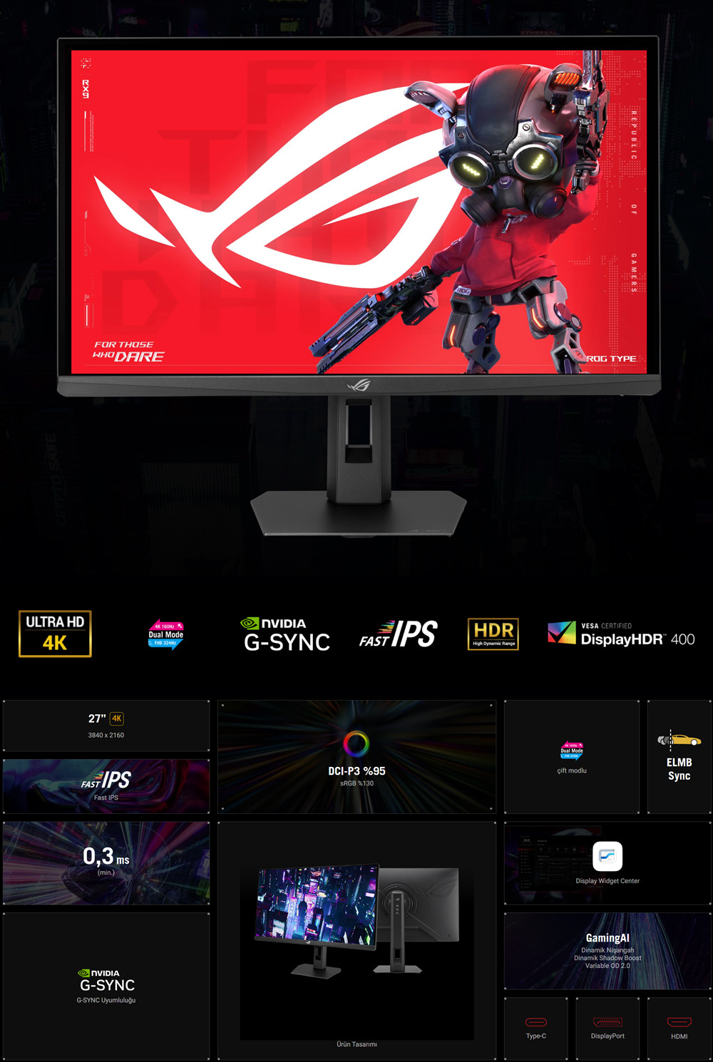 ASUS ROG STRIX XG27UCSR 27″  4K-160Hz FHD-324Hz  0.03ms Pivot  FreeSync G-Sycn Uyumlu Fast IPS Gaming (Oyuncu) Monitör