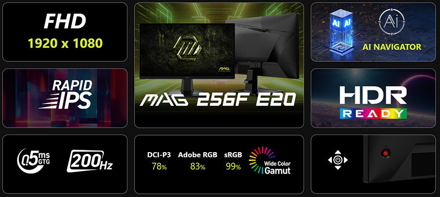 MSI MAG 256F E20 24.5″ 200Hz 0.5ms HDMI DP FreeSync Premium HDR Ready FHD Rapid IPS Gaming Monitör