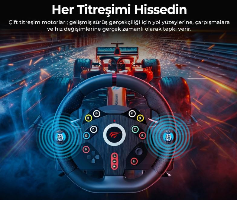 Havit Gamenote RW001 270° Titreşimli 3 Pedallı Vitesli PC, PS4 ve Xbox Uyumlu Gaming Direksiyon Seti