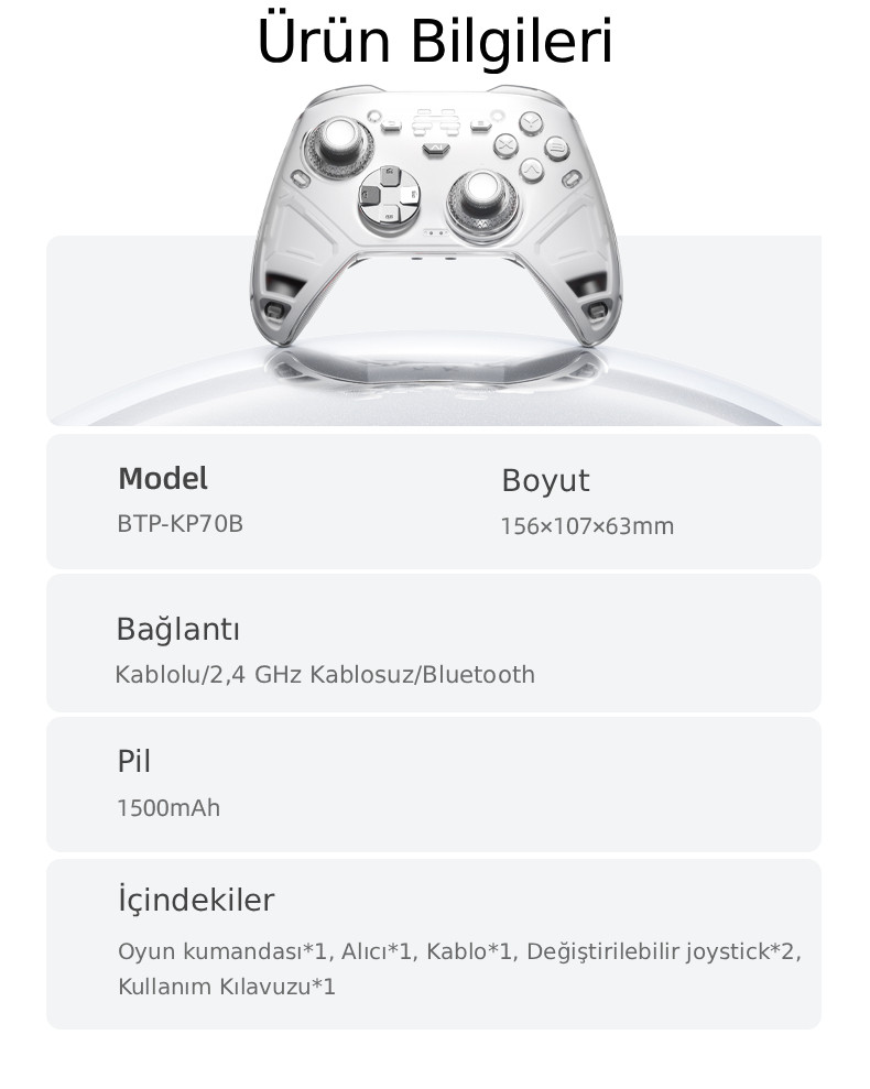 BEITONG KP70 Kapasitif Sertlik Ayarlanabilr Joystick Adaptive Trigger Kablosuz Gamepad ( PC Uyumlu ) 