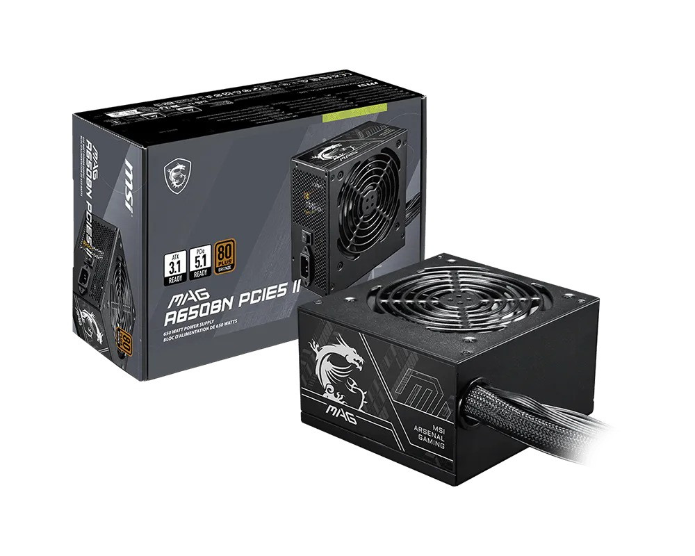 MSI MAG A650BN PCIE5 II 650W 80+ Bronze 120mm Fan Power Supply