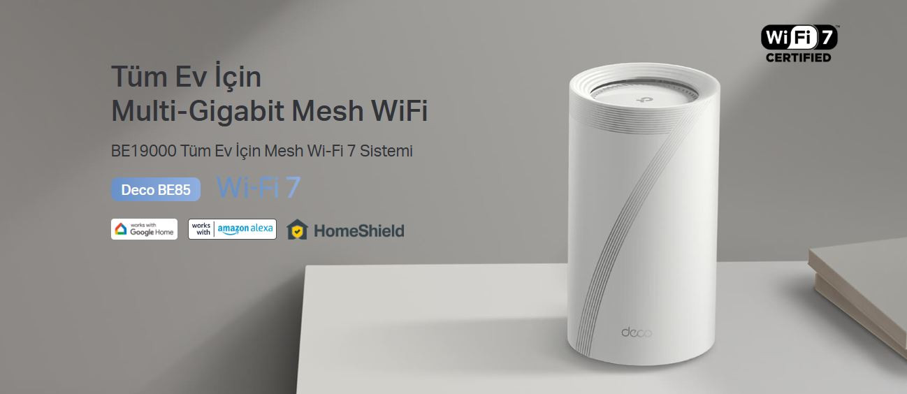 TP-Link Deco BE85 BE19000 19000 Mbps Wi-Fi 7 Tri-Band Mesh Router Sistemi (2`li Paket)