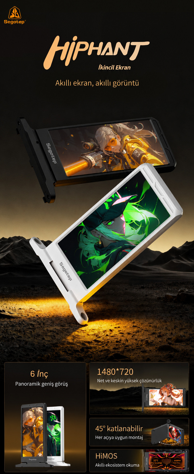 SEGOTEP HiPHANT 6″ IPS 60HZ Universal LCD Ekran Siyah