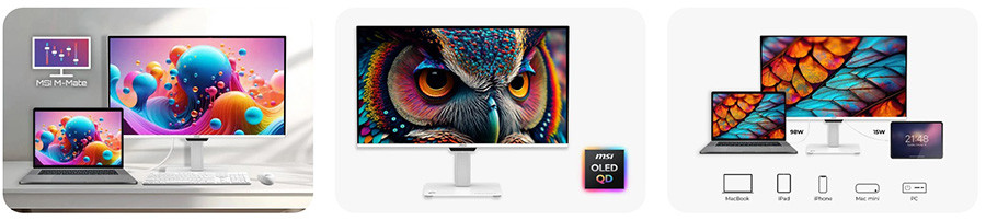 MSI PRO MP271UPXW E12 26.5″ 120Hz 0.03ms UHD 4K QD-OLED Flat FreeSync Premium Pro Pivot Beyaz Monitör
