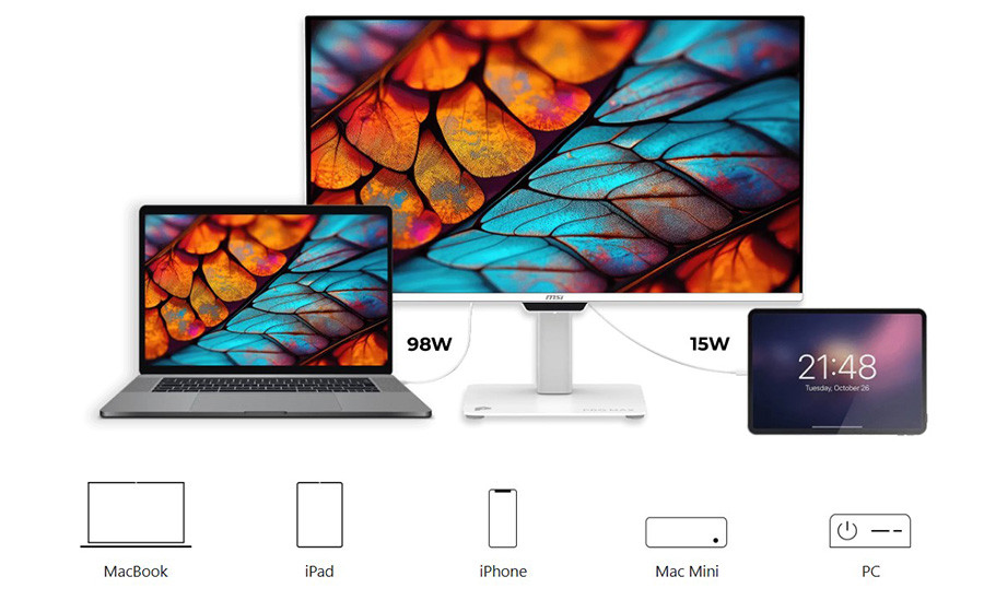 MSI PRO MP271UPXW E12 26.5″ 120Hz 0.03ms UHD 4K QD-OLED Flat FreeSync Premium Pro Pivot Beyaz Monitör